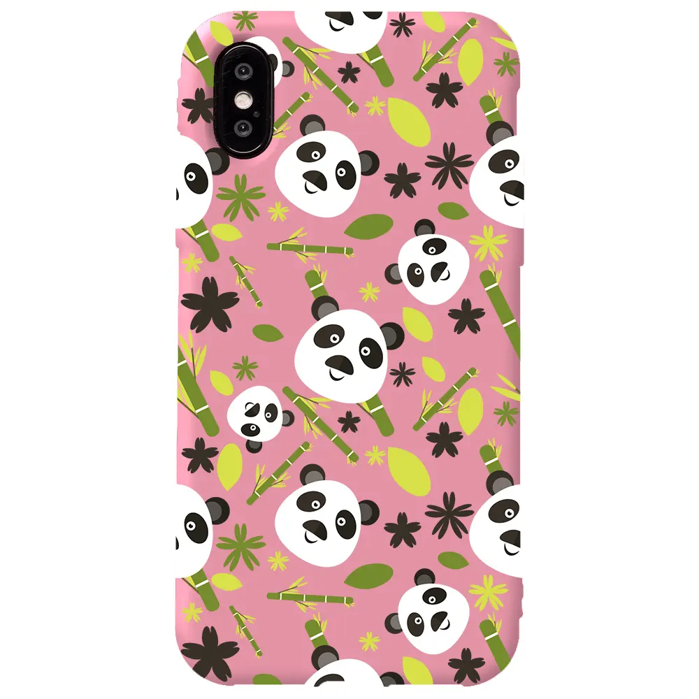 Apple iPhone X Pembe Renkli Silikon Telefon Kılıfı - Panda
