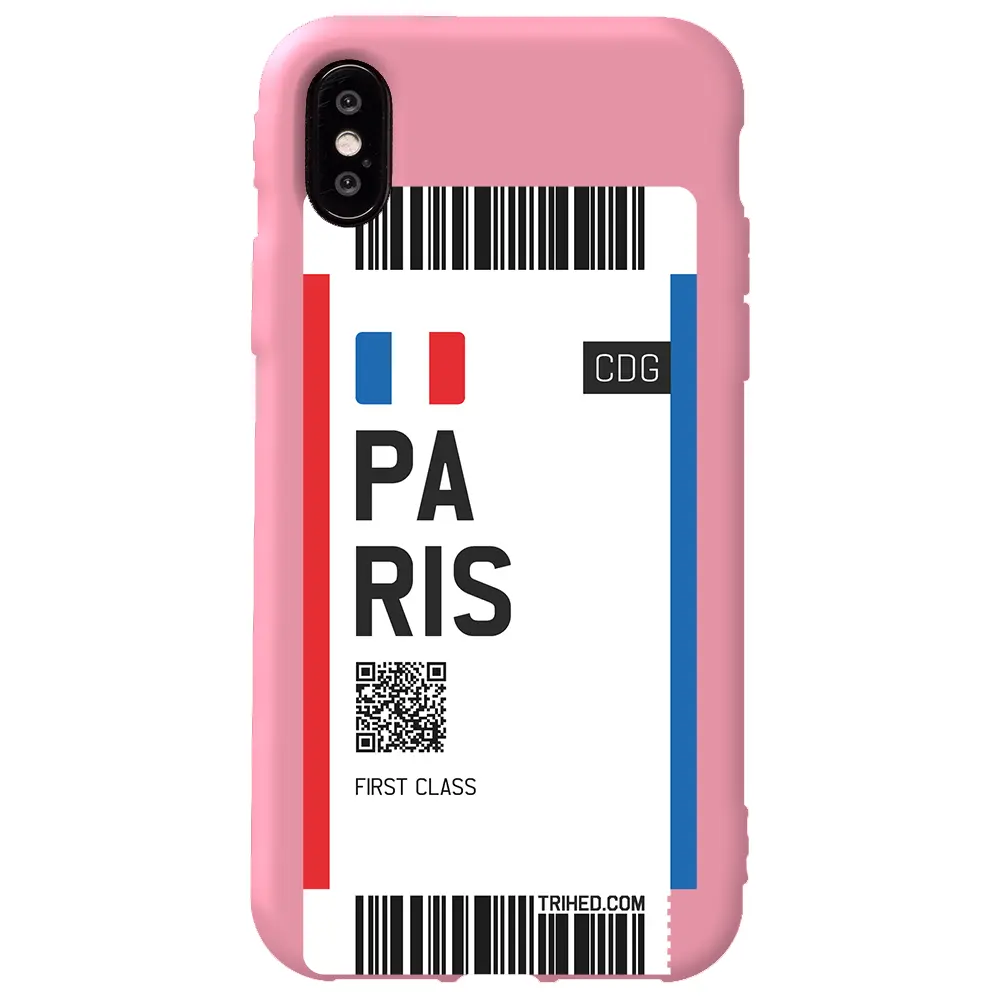 Apple iPhone X Pembe Renkli Silikon Telefon Kılıfı - Paris Bileti