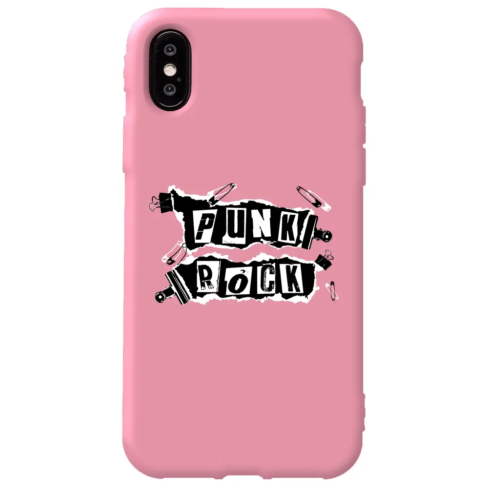 Apple iPhone X Pembe Renkli Silikon Telefon Kılıfı - Punk Rock
