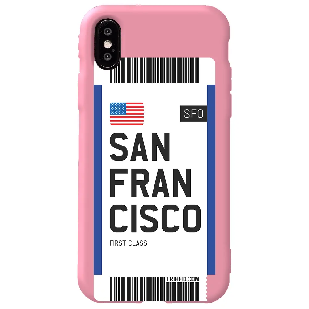 Apple iPhone X Pembe Renkli Silikon Telefon Kılıfı - San Francisco Bileti