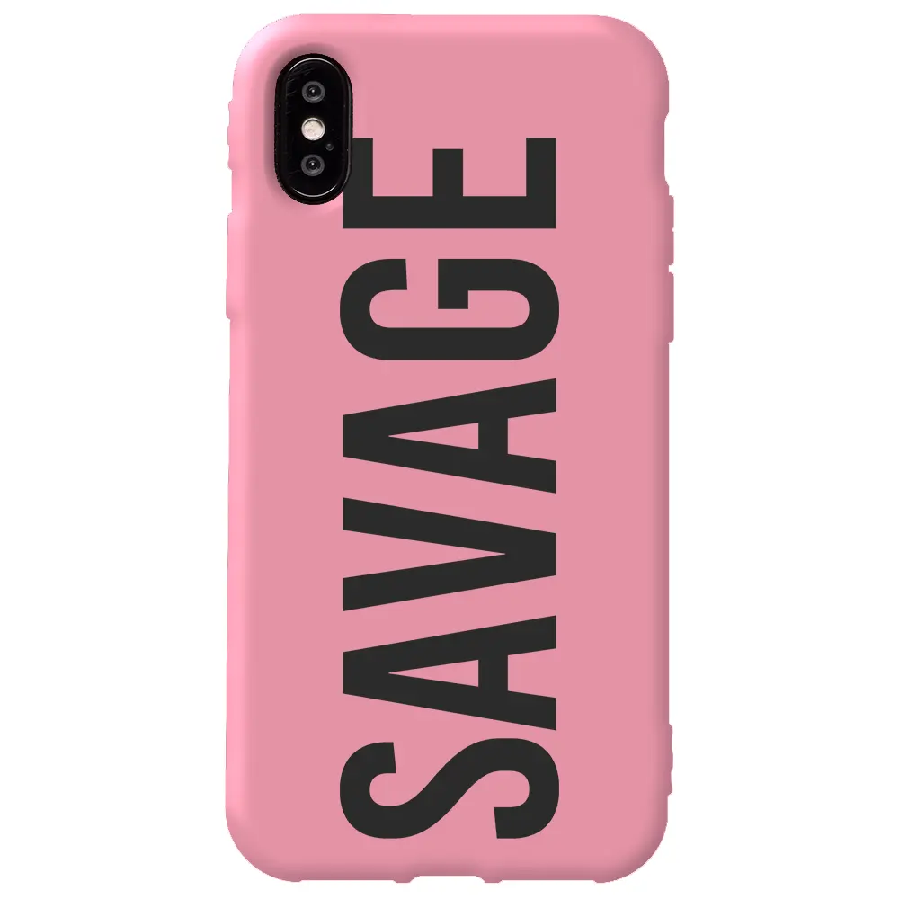 Apple iPhone X Pembe Renkli Silikon Telefon Kılıfı - Savage