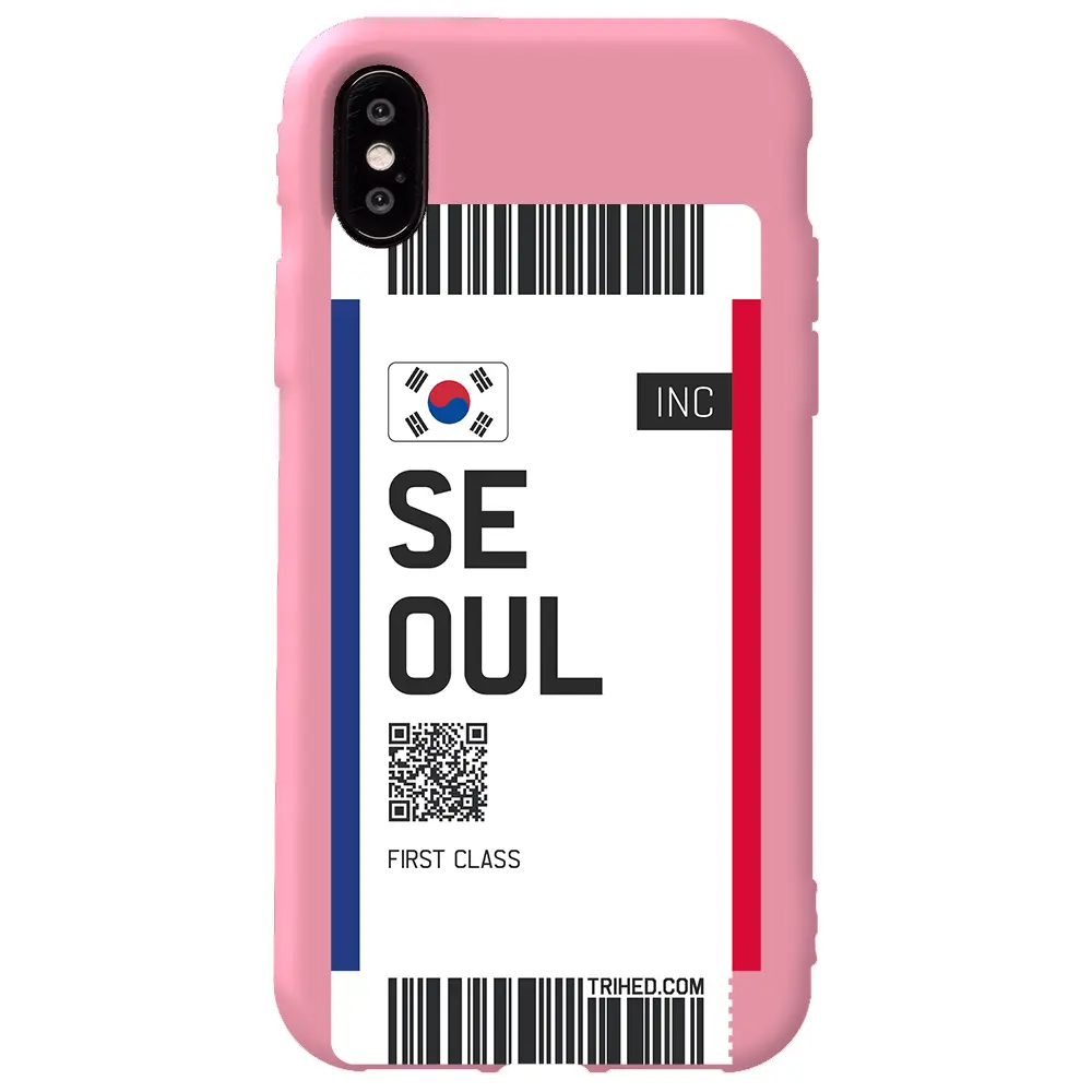 Apple iPhone X Pembe Renkli Silikon Telefon Kılıfı - Seoul Bileti