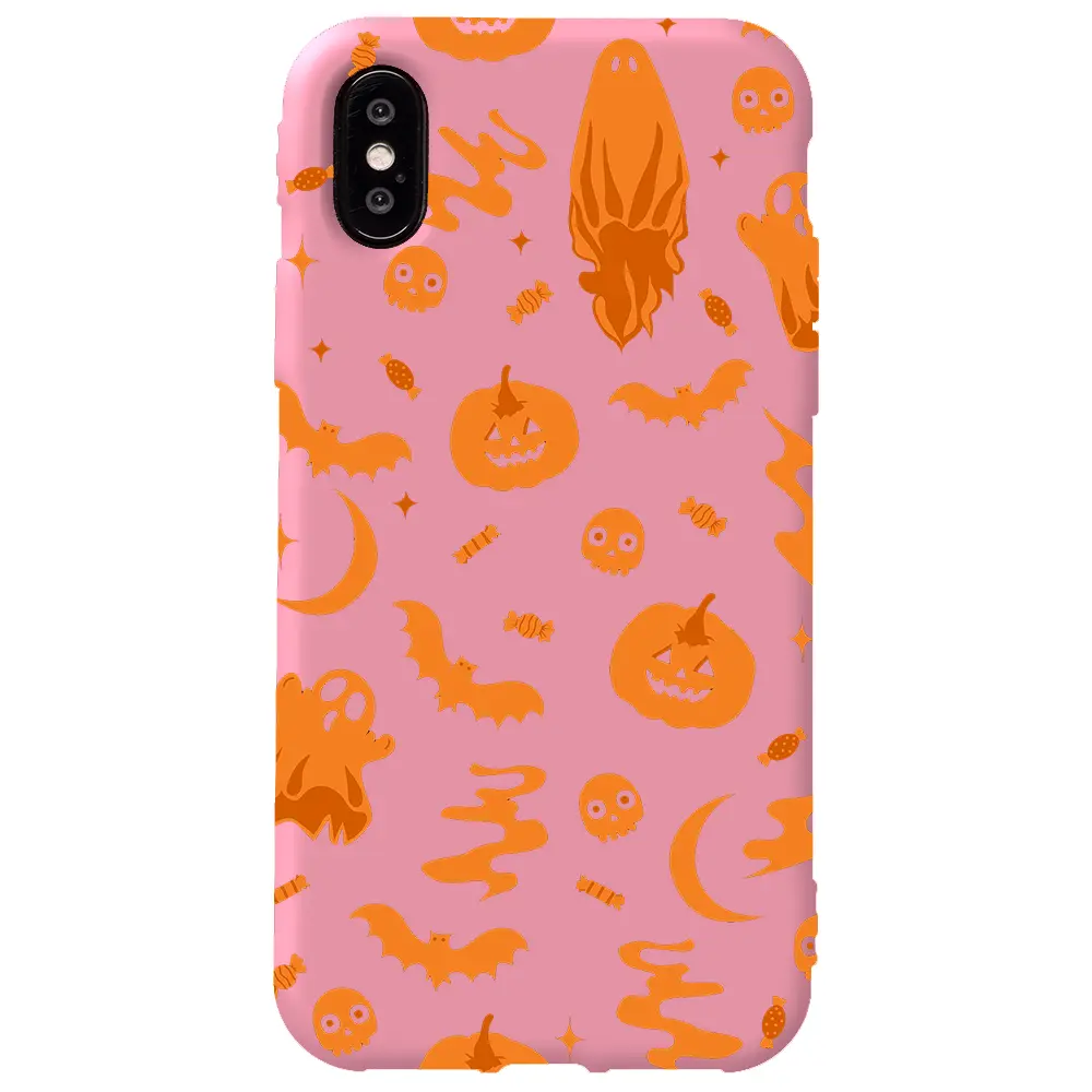 Apple iPhone X Pembe Renkli Silikon Telefon Kılıfı - Spooky Orange