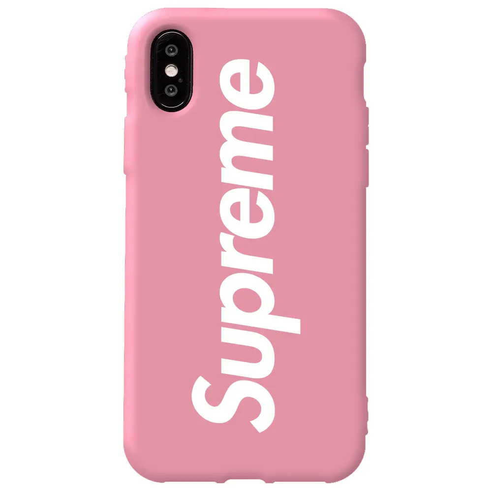 Apple iPhone X Pembe Renkli Silikon Telefon Kılıfı - Supreme