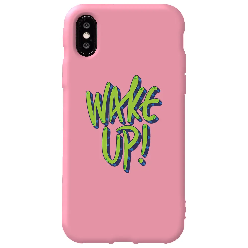 Apple iPhone X Pembe Renkli Silikon Telefon Kılıfı - Wake Up