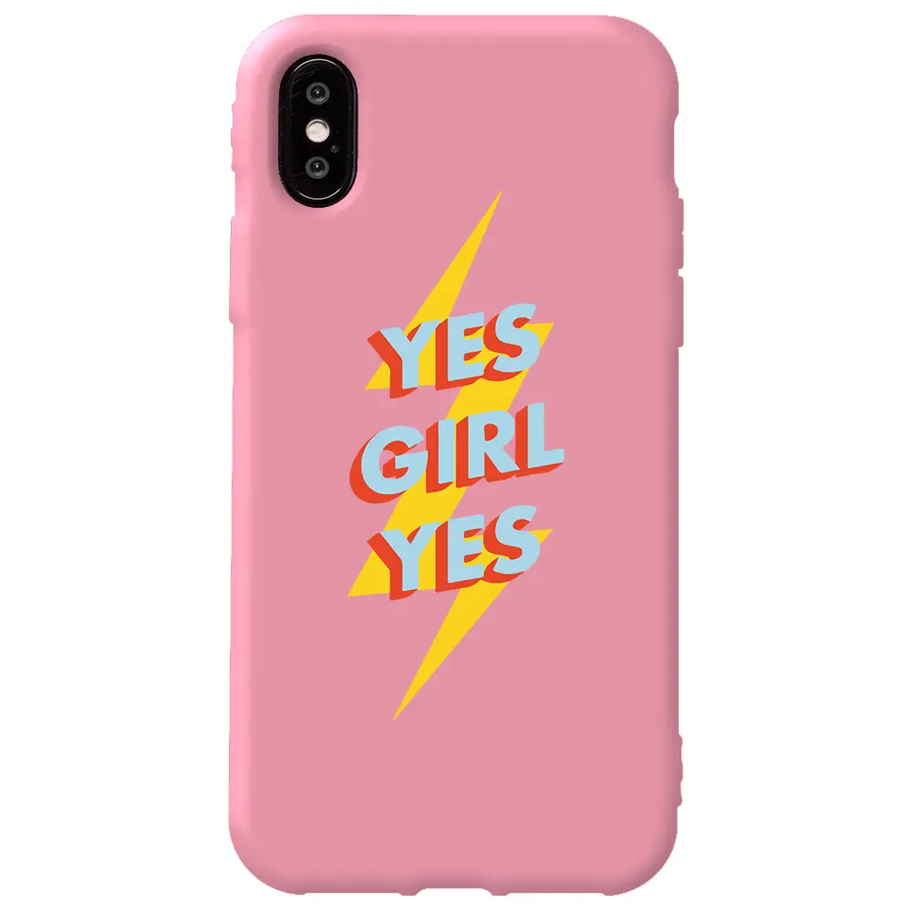 Apple iPhone X Pembe Renkli Silikon Telefon Kılıfı - Yes Girl