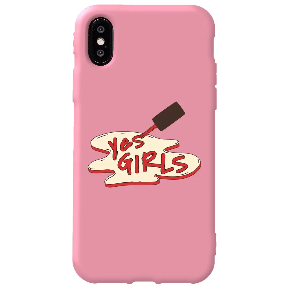Apple iPhone X Pembe Renkli Silikon Telefon Kılıfı - Yes Girls