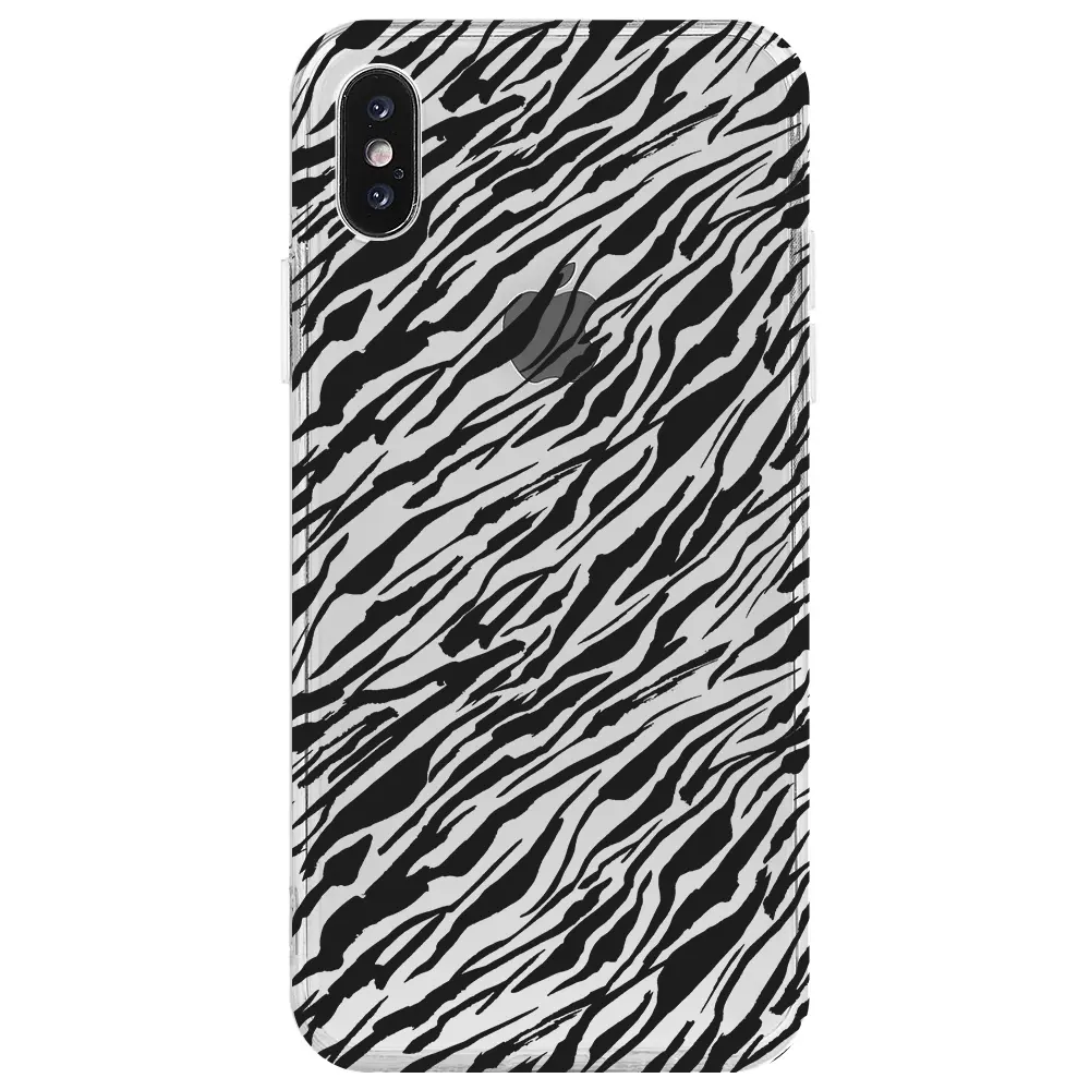 Apple iPhone X Şeffaf Telefon Kılıfı - Capraz Zebra Siyah