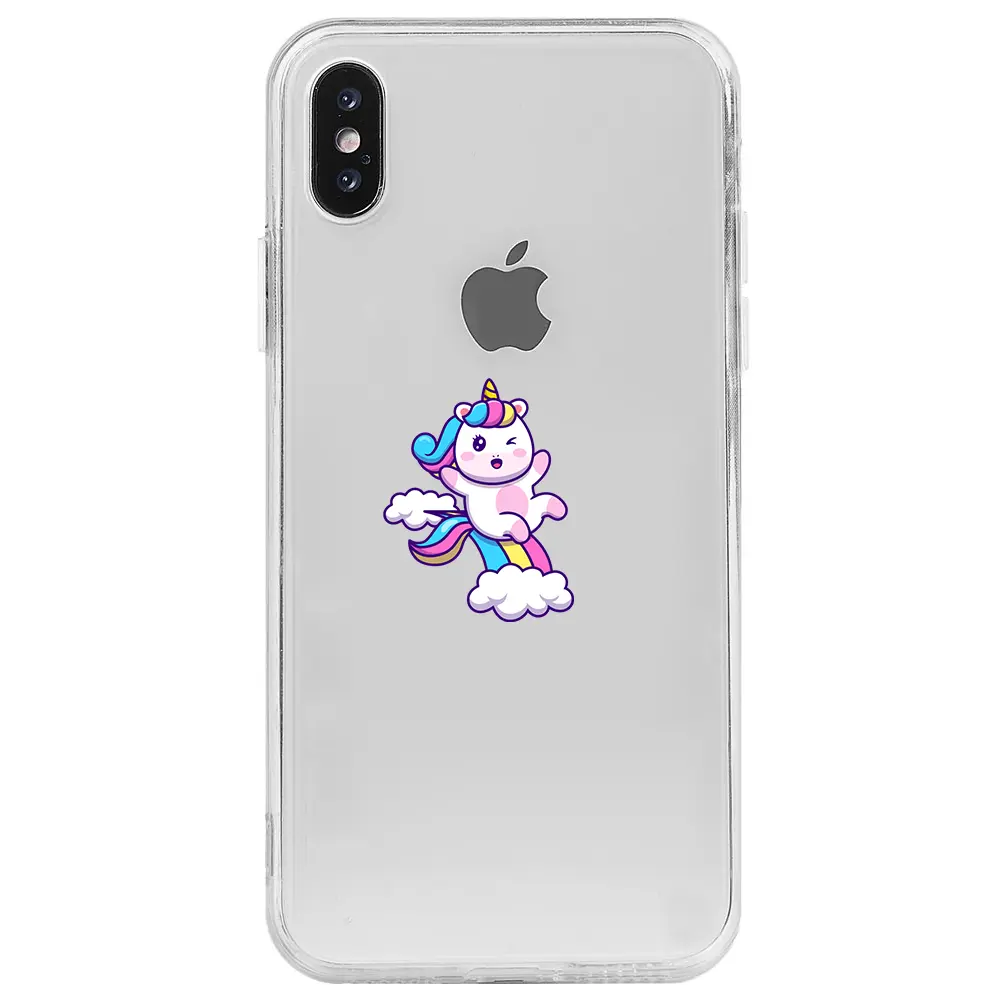 Apple iPhone X Şeffaf Telefon Kılıfı - Colorful Unicorn