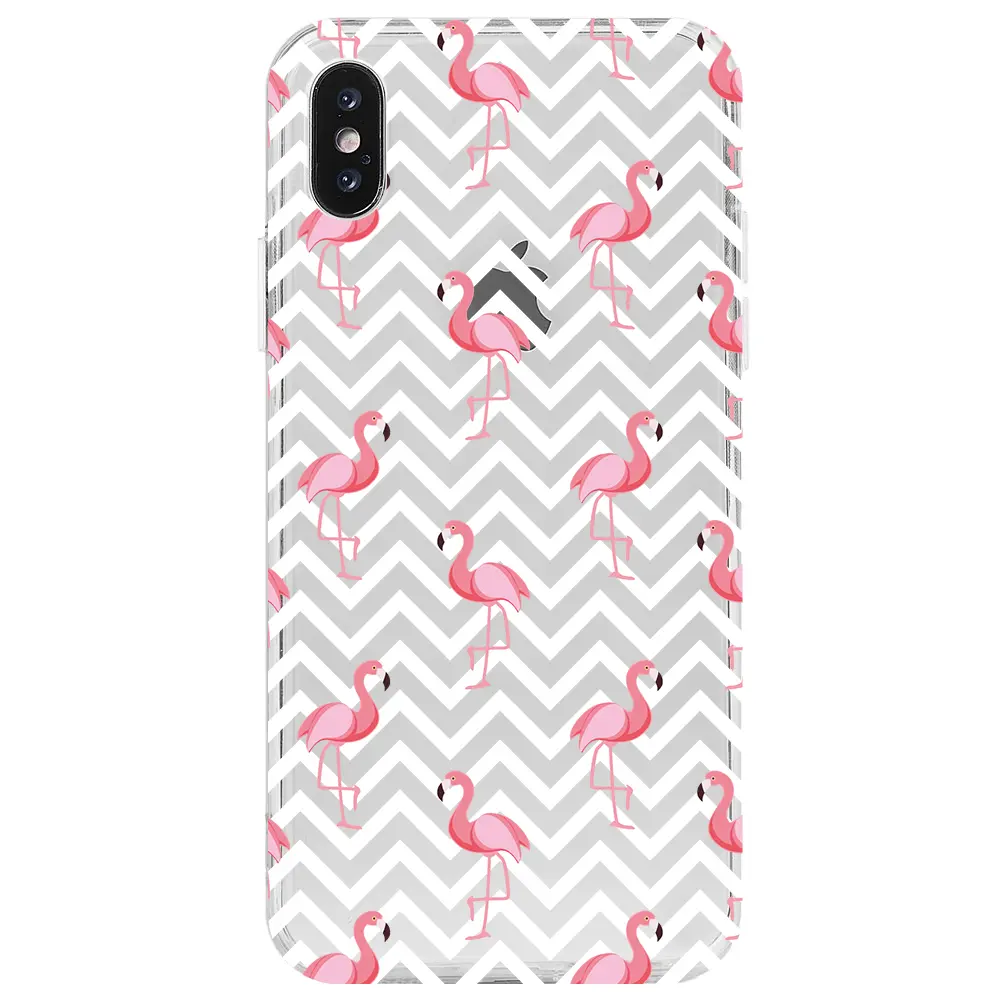 Apple iPhone X Şeffaf Telefon Kılıfı - Desen ve Flamingo