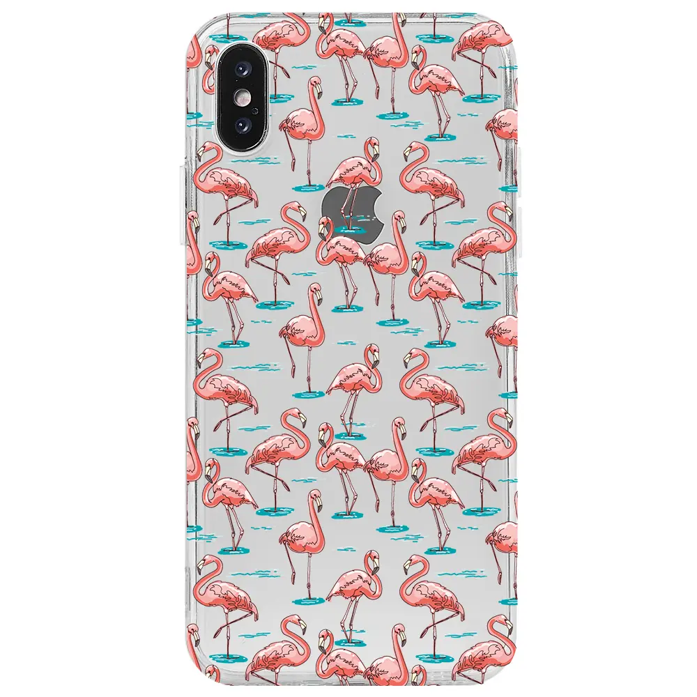 Apple iPhone X Şeffaf Telefon Kılıfı - Flamingolar