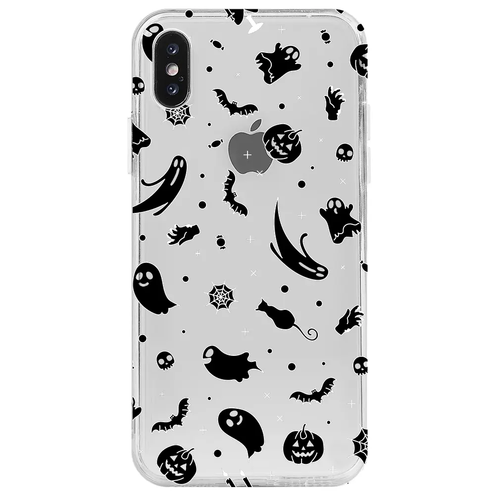 Apple iPhone X Şeffaf Telefon Kılıfı - Halloween Black
