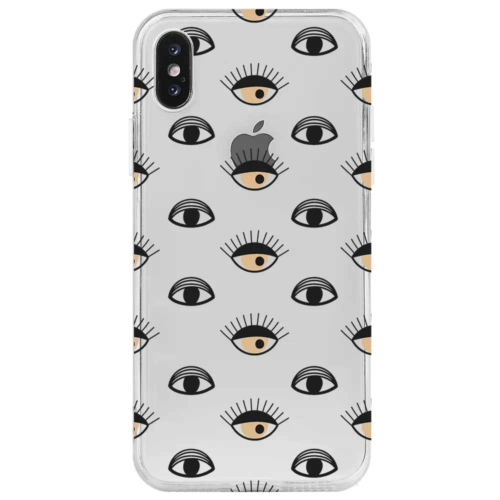 Apple iPhone X Şeffaf Telefon Kılıfı - Krema Göz