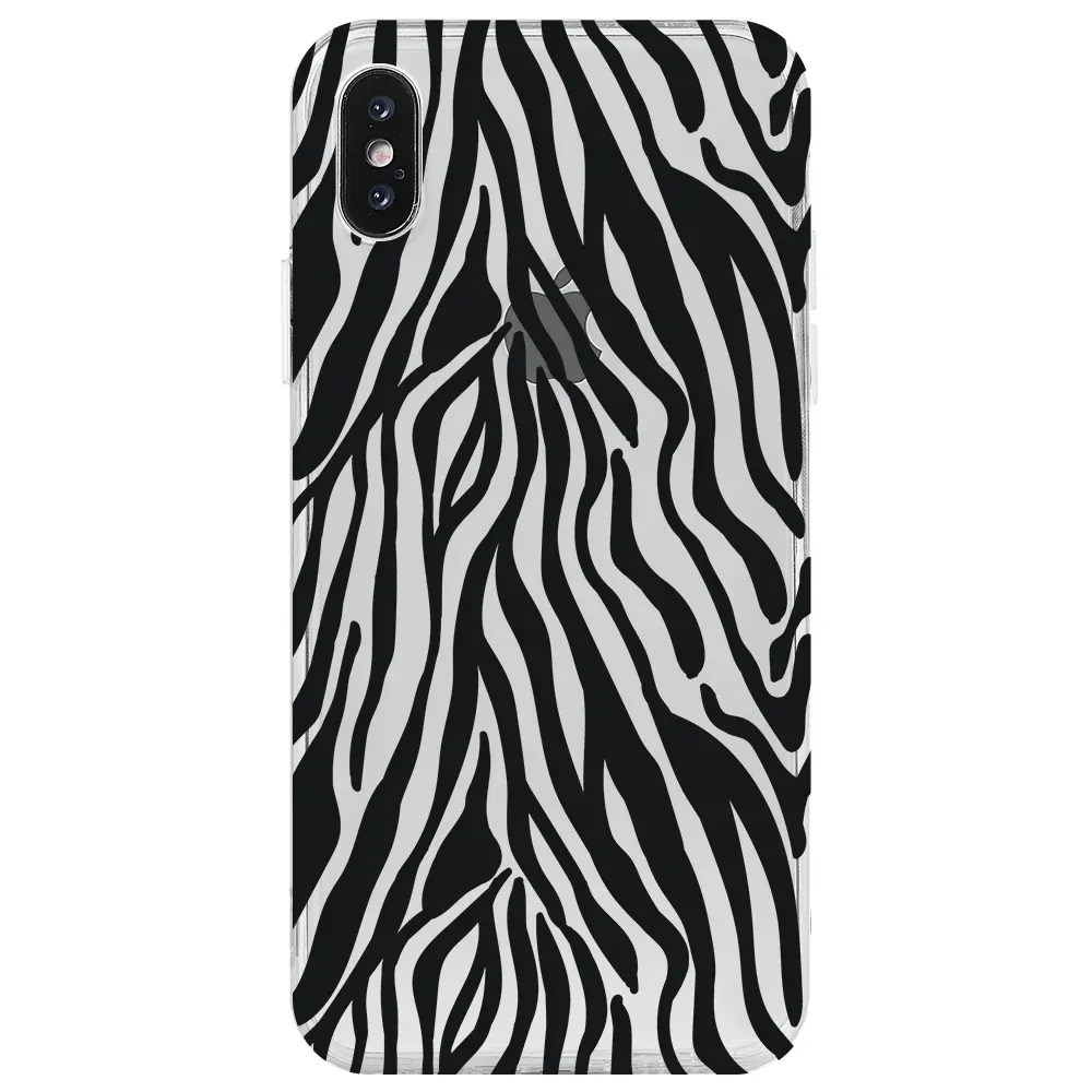 Apple iPhone X Şeffaf Telefon Kılıfı - Siyah Zebra Desenleri
