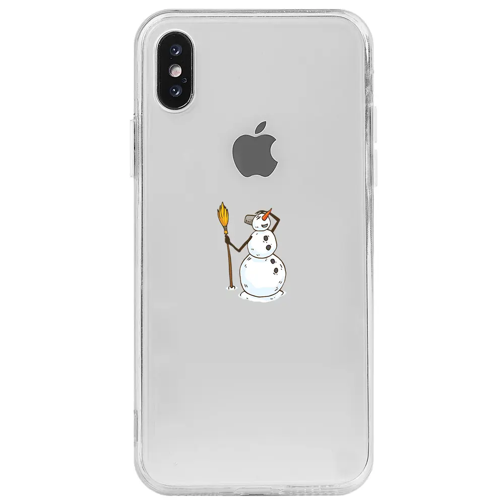 Apple iPhone X Şeffaf Telefon Kılıfı - Snowman Looking Around
