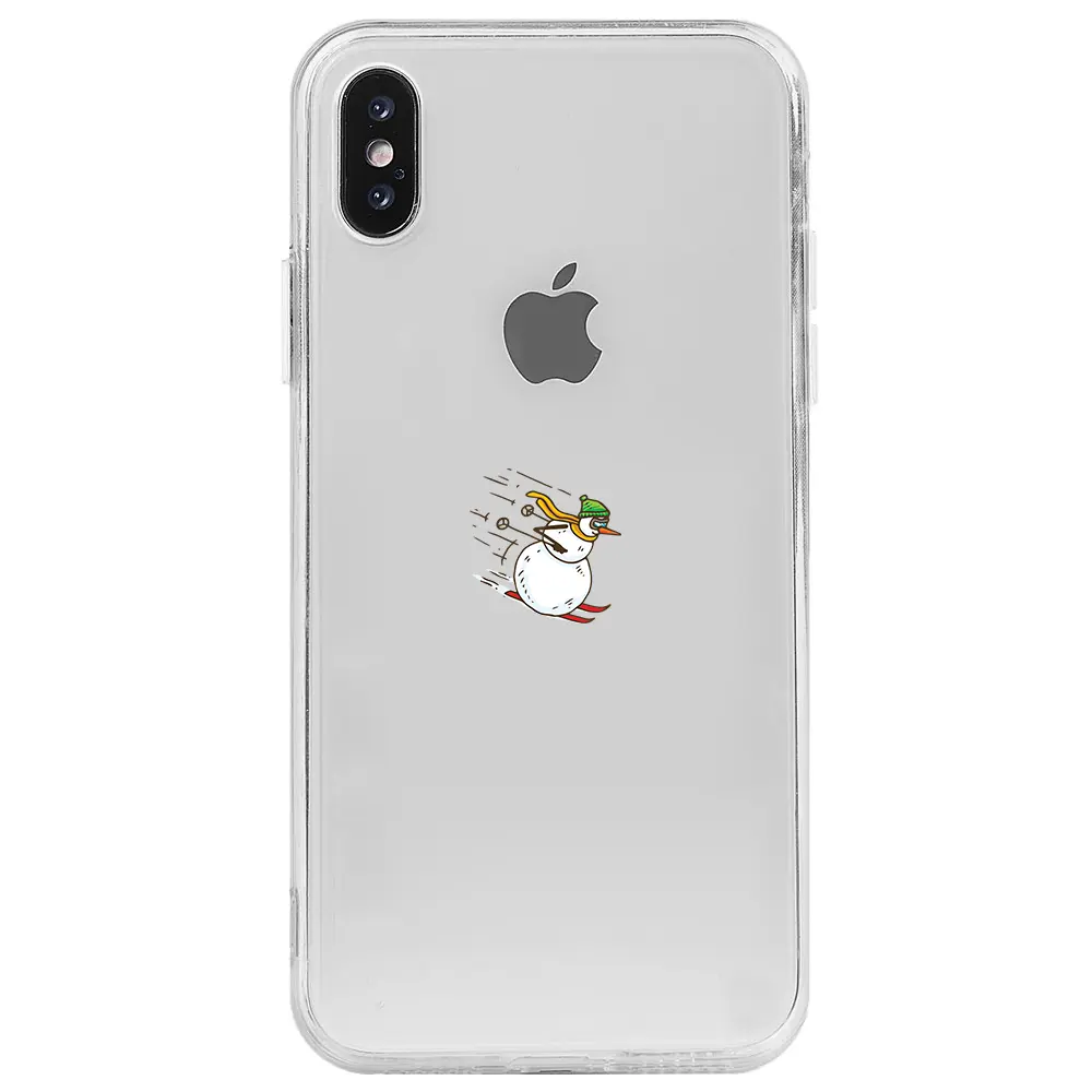 Apple iPhone X Şeffaf Telefon Kılıfı - Snowman Skiing