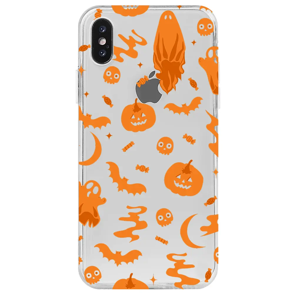 Apple iPhone X Şeffaf Telefon Kılıfı - Spooky Orange