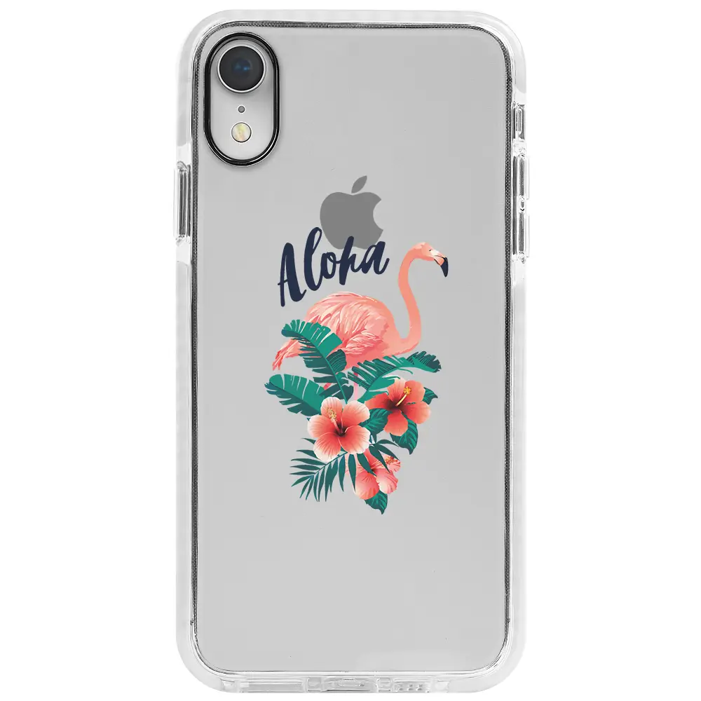 Apple iPhone XR Beyaz Impact Premium Telefon Kılıfı - Aloha Flamingo
