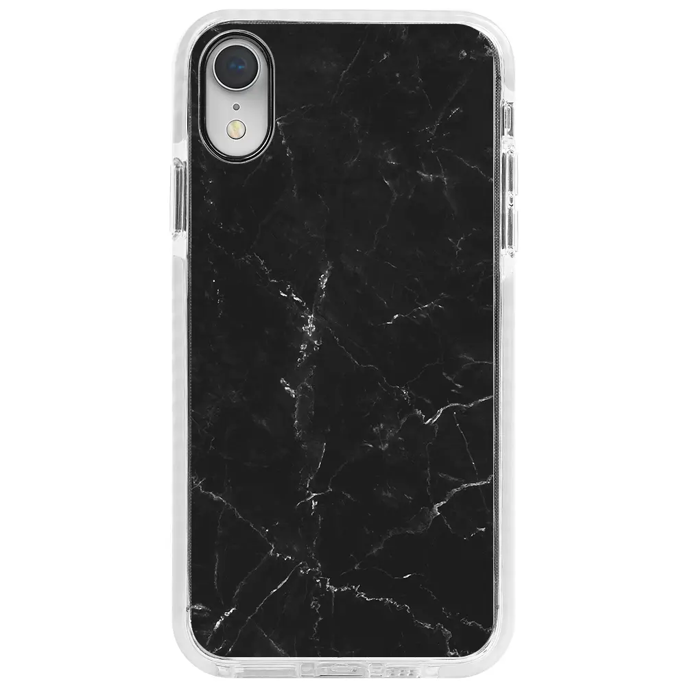 Apple iPhone XR Beyaz Impact Premium Telefon Kılıfı - Black Marble