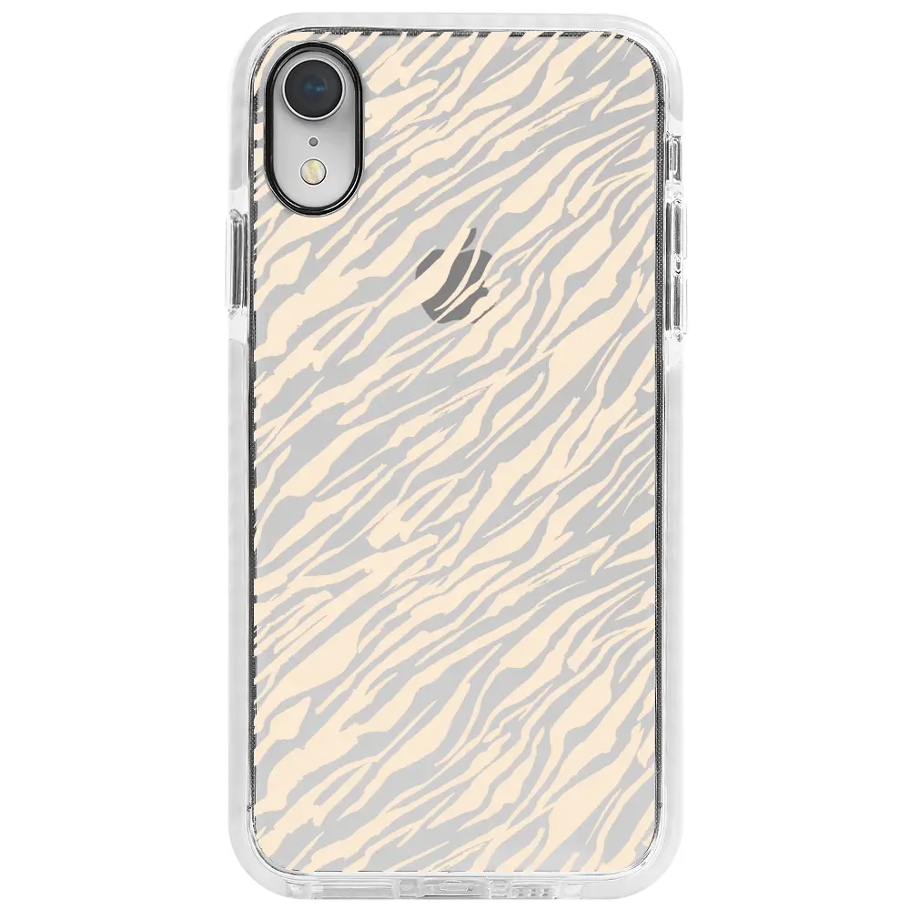 Apple iPhone XR Beyaz Impact Premium Telefon Kılıfı - Capraz Zebra Gold