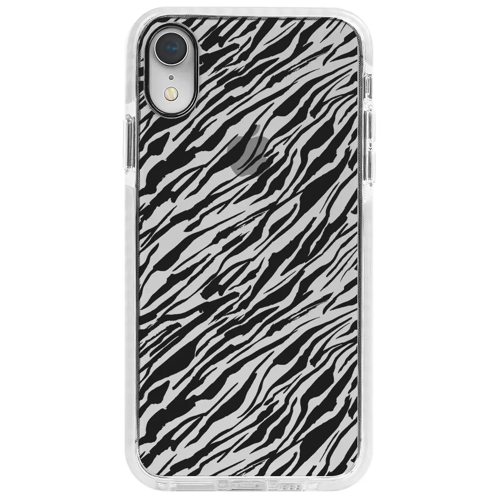 Apple iPhone XR Beyaz Impact Premium Telefon Kılıfı - Capraz Zebra Siyah