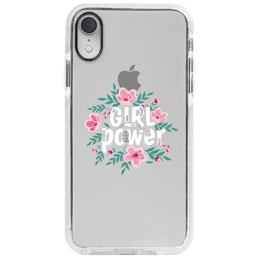 Apple iPhone XR Beyaz Impact Premium Telefon Kılıfı - Çiçekli Girl Power