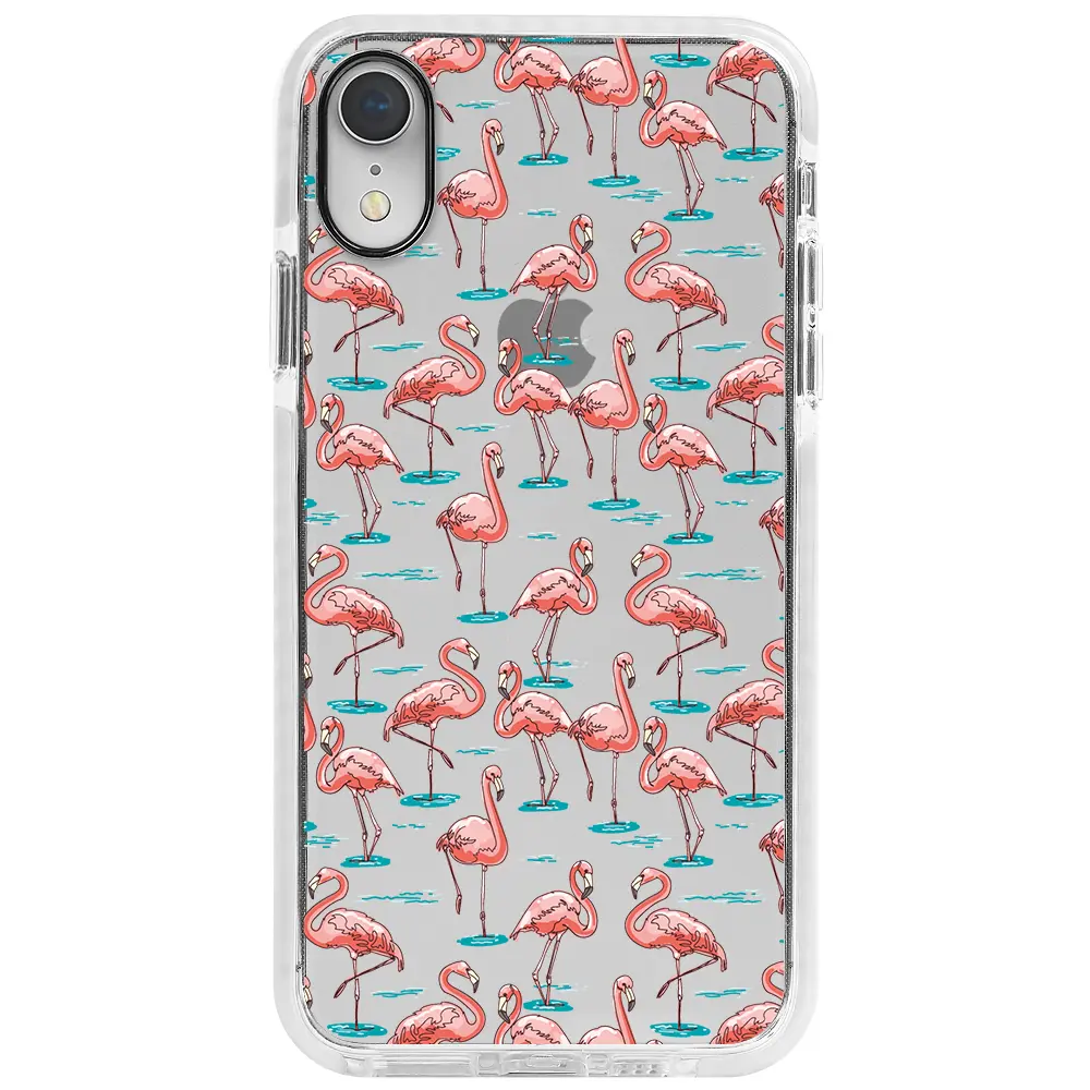 Apple iPhone XR Beyaz Impact Premium Telefon Kılıfı - Flamingolar