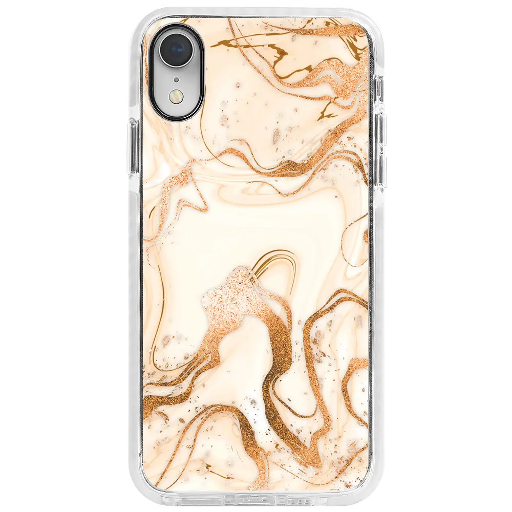 Apple iPhone XR Beyaz Impact Premium Telefon Kılıfı - Gold Marble