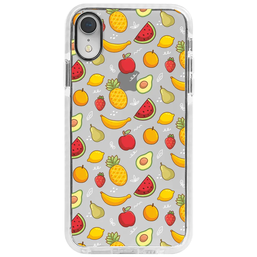 Apple iPhone XR Beyaz Impact Premium Telefon Kılıfı - Minik Meyveler