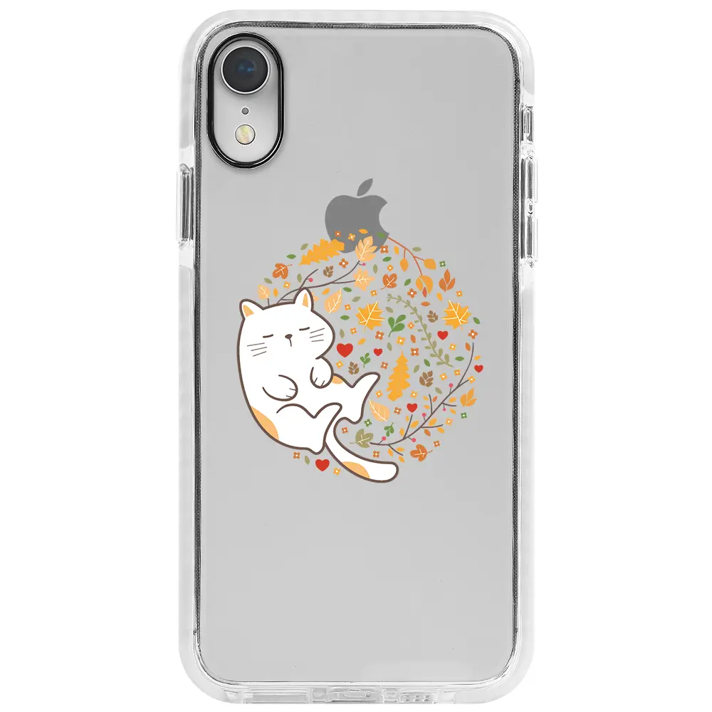 Apple iPhone XR Beyaz Impact Premium Telefon Kılıfı - Uyuyan Kedi