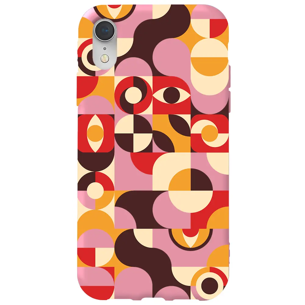 Apple iPhone XR Pembe Renkli Silikon Telefon Kılıfı - Abstract Desen 4