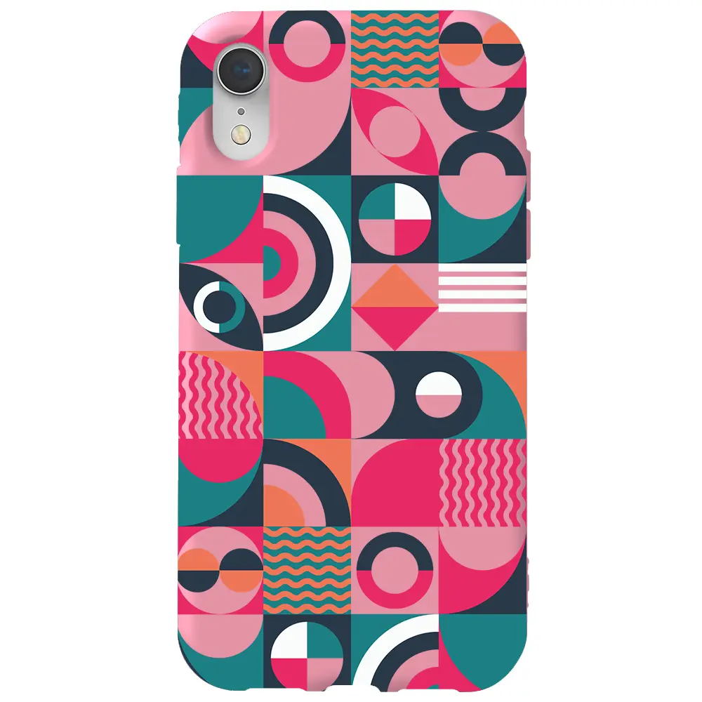 Apple iPhone XR Pembe Renkli Silikon Telefon Kılıfı - Abstract Desen 5