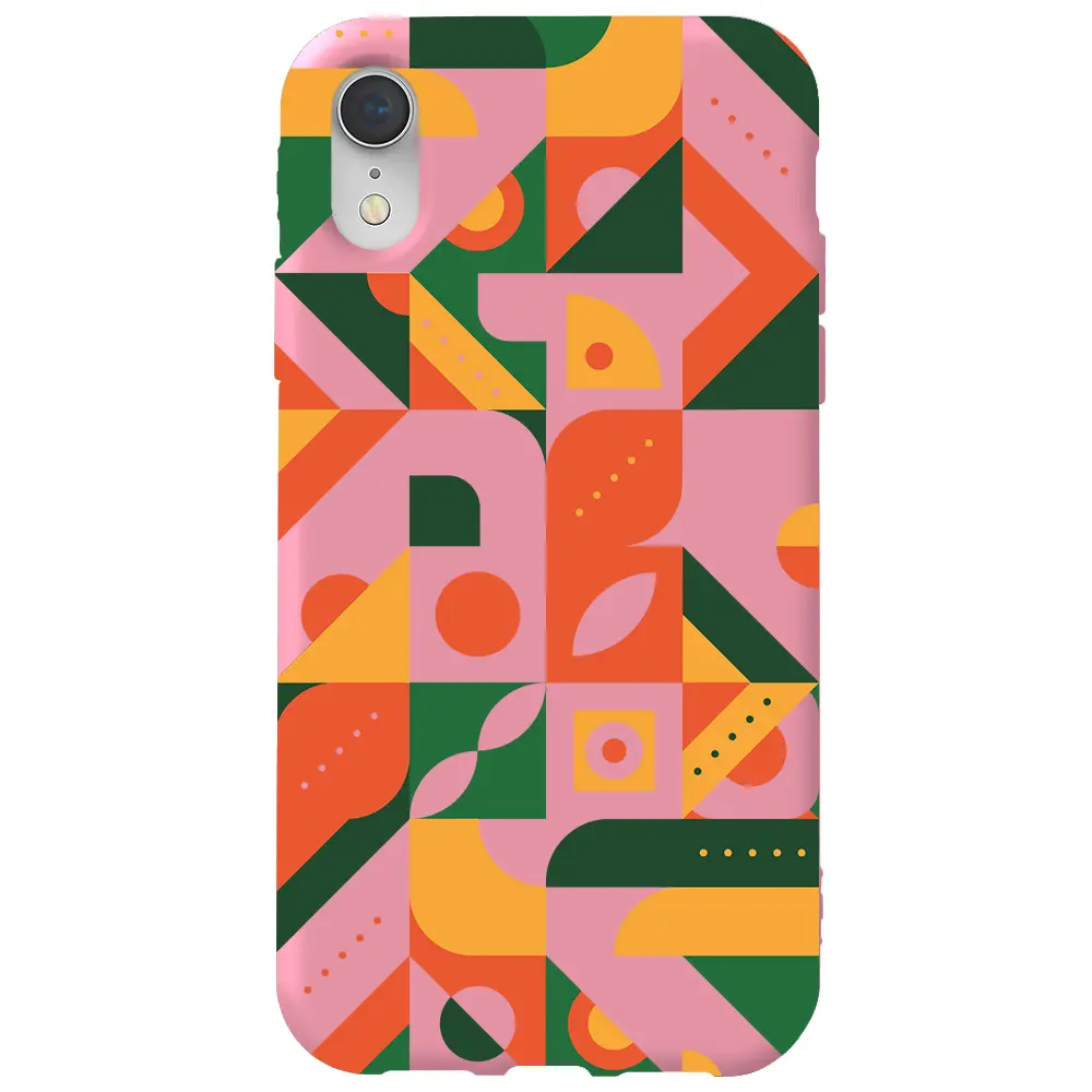 Apple iPhone XR Pembe Renkli Silikon Telefon Kılıfı - Abstract Desen 8