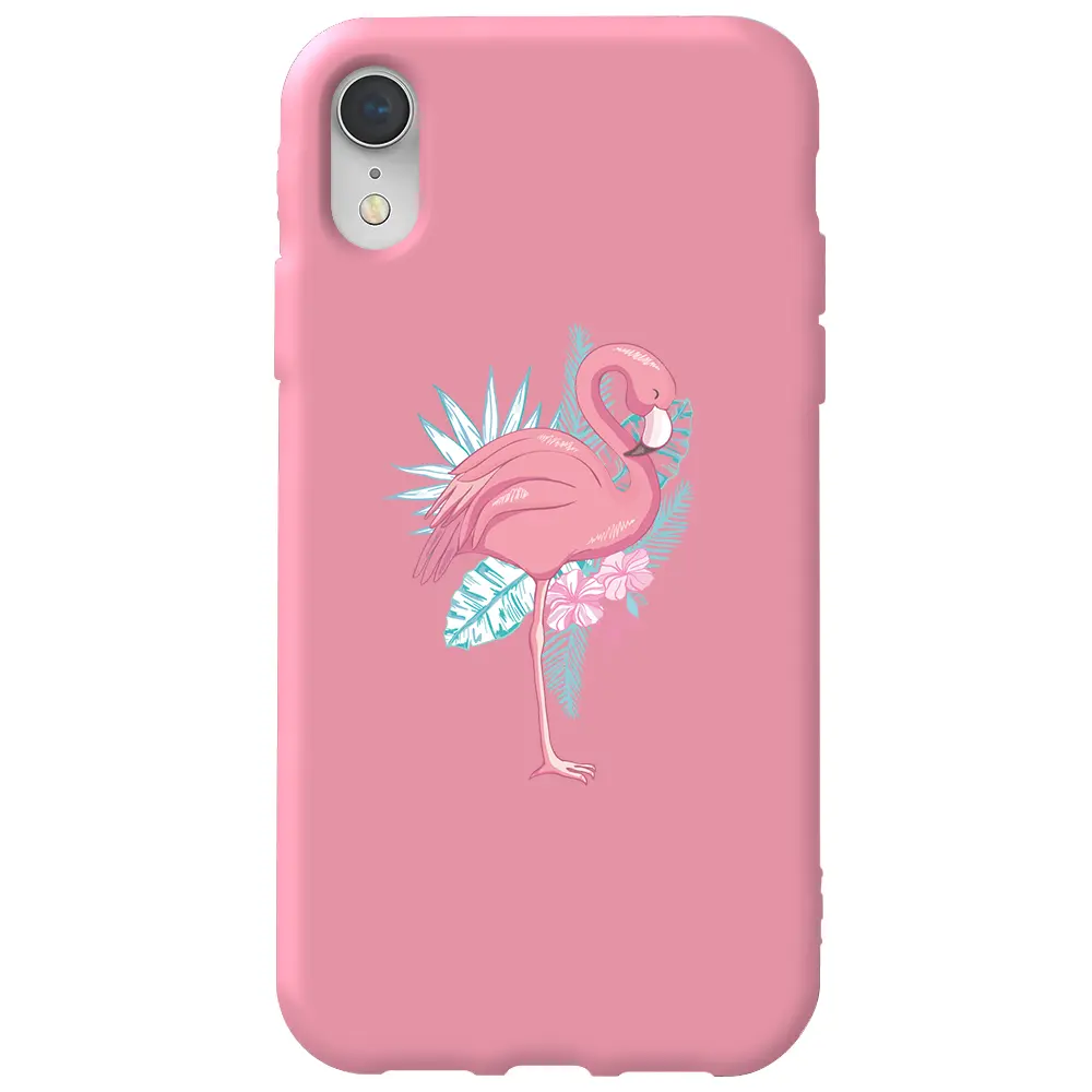 Apple iPhone XR Pembe Renkli Silikon Telefon Kılıfı - Alone Flamingo