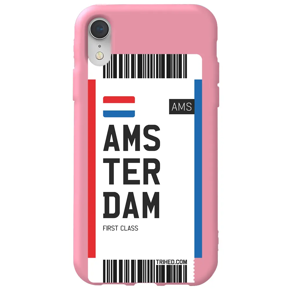 Apple iPhone XR Pembe Renkli Silikon Telefon Kılıfı - Amsterdam Bileti