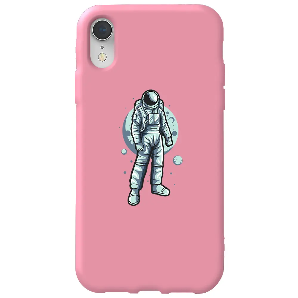 Apple iPhone XR Pembe Renkli Silikon Telefon Kılıfı - Astronot