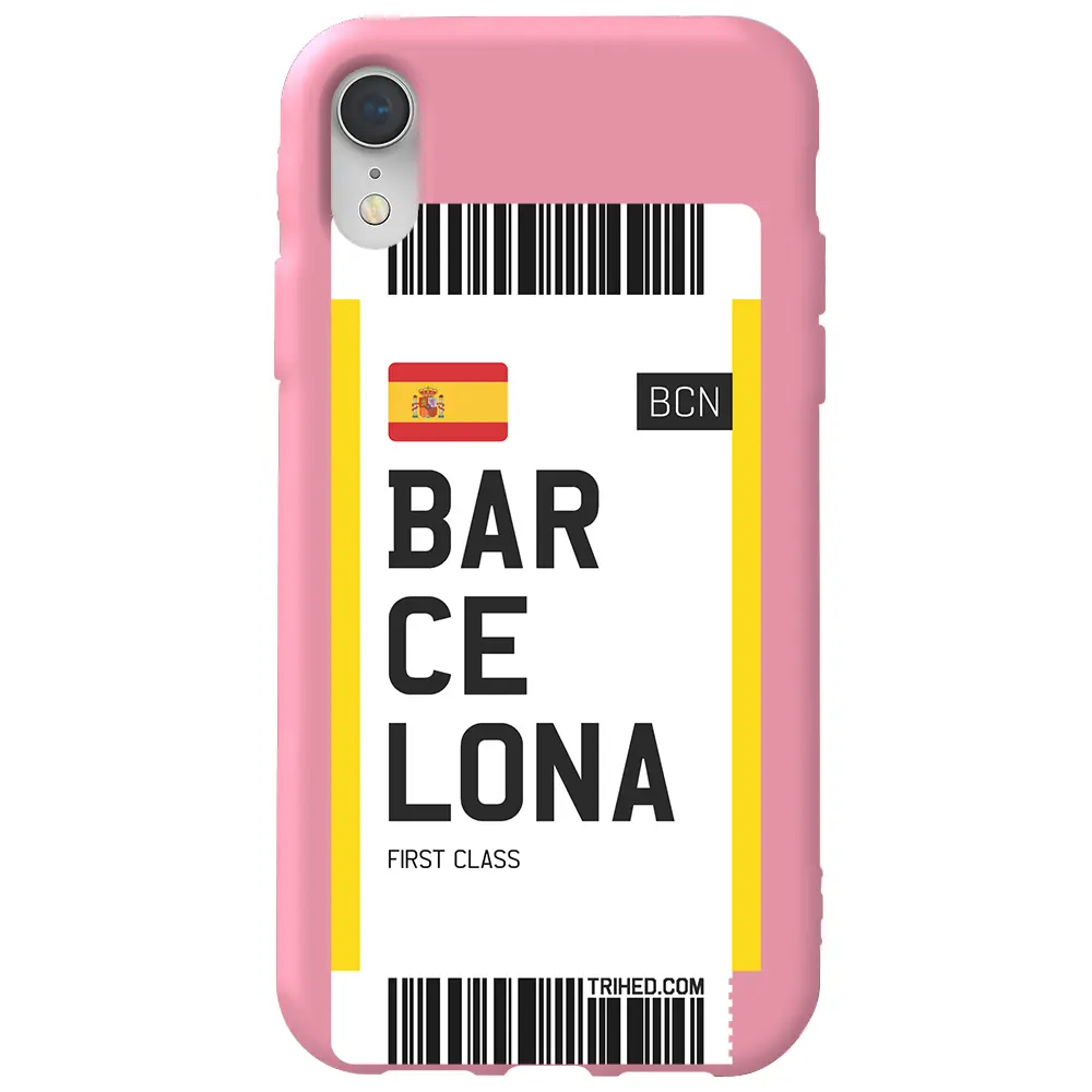 Apple iPhone XR Pembe Renkli Silikon Telefon Kılıfı - Barcelona Bileti