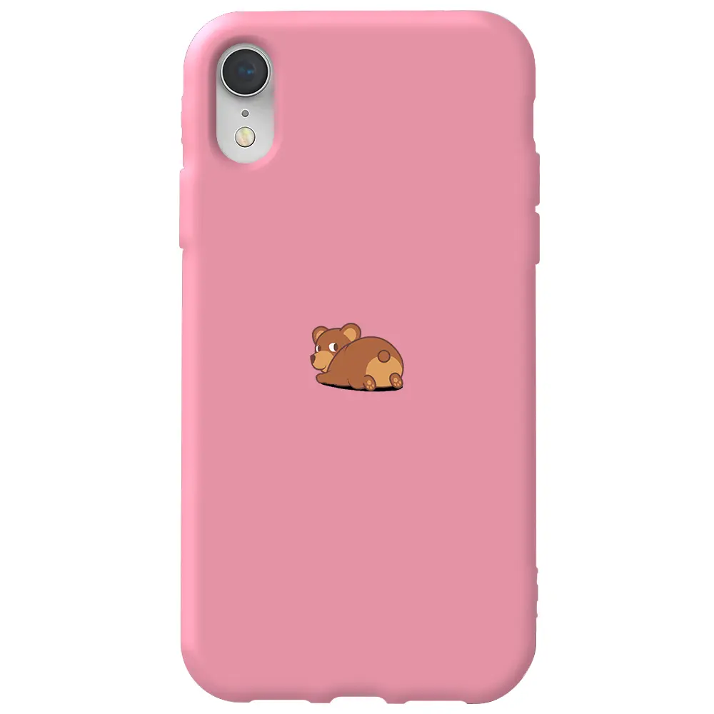 Apple iPhone XR Pembe Renkli Silikon Telefon Kılıfı - Bear