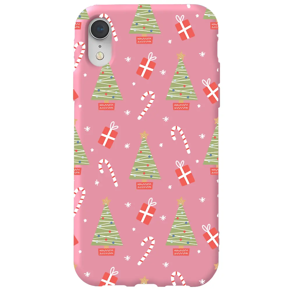 Apple iPhone XR Pembe Renkli Silikon Telefon Kılıfı - Christmas Candy