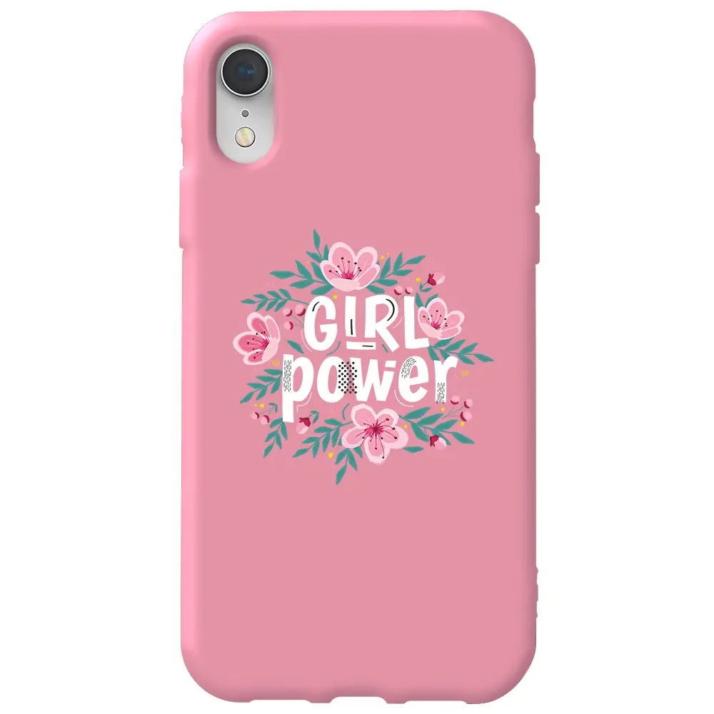 Apple iPhone XR Pembe Renkli Silikon Telefon Kılıfı - Çiçekli Girl Power