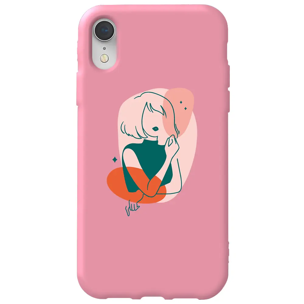 Apple iPhone XR Pembe Renkli Silikon Telefon Kılıfı - Cute Girl