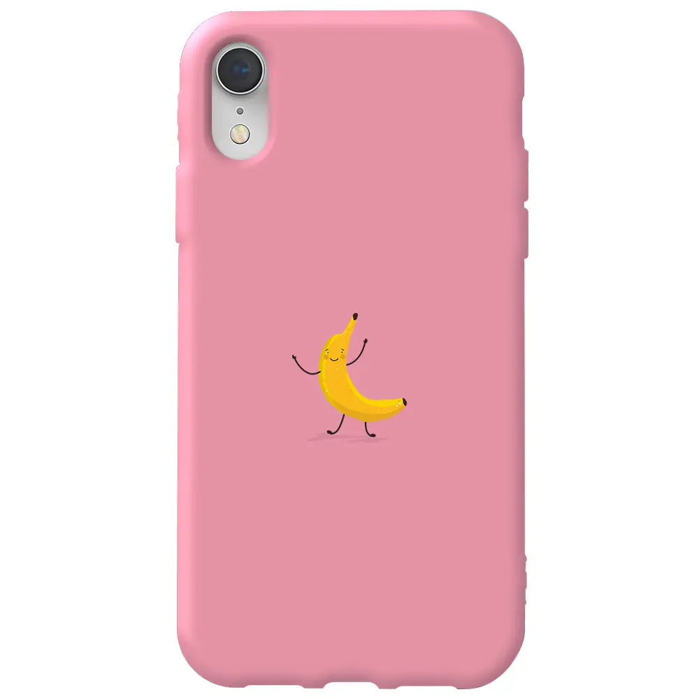 Apple iPhone XR Pembe Renkli Silikon Telefon Kılıfı - Cute Muz