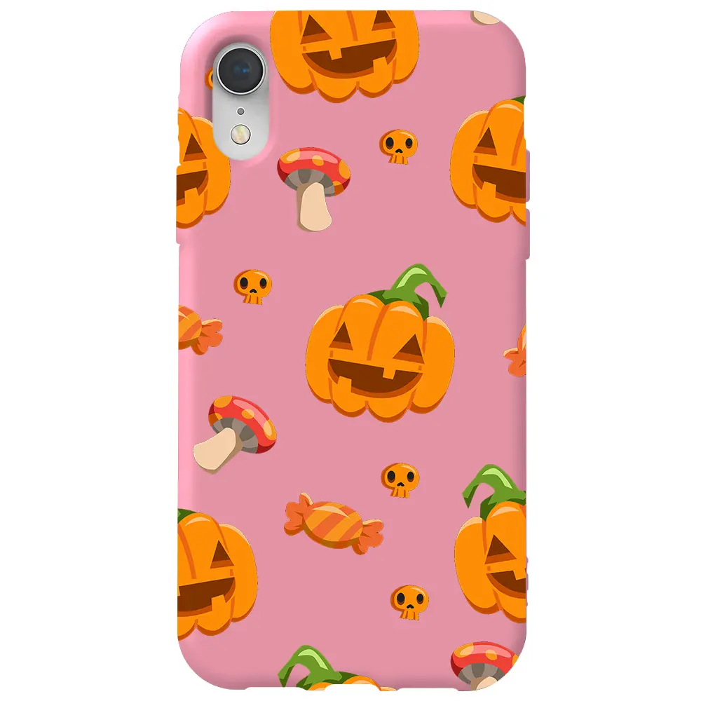 Apple iPhone XR Pembe Renkli Silikon Telefon Kılıfı - Deadly Pumpkin