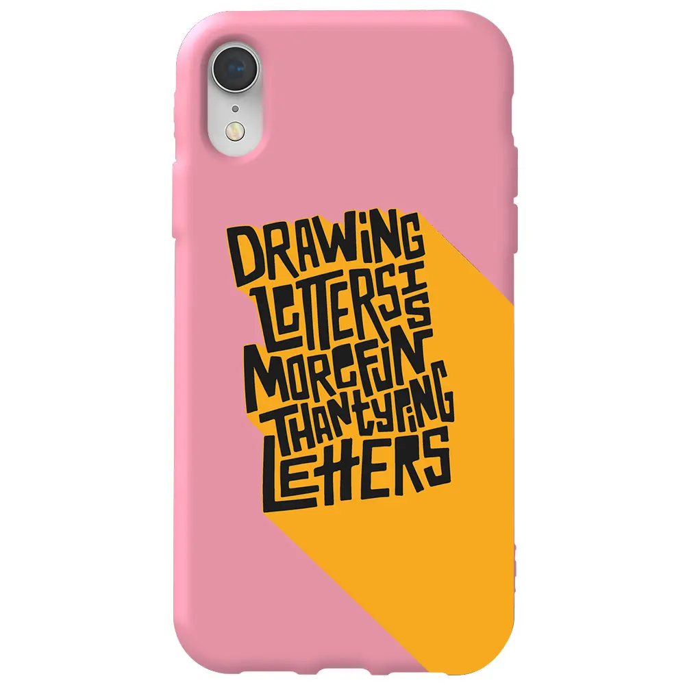 Apple iPhone XR Pembe Renkli Silikon Telefon Kılıfı - Drawing Letters