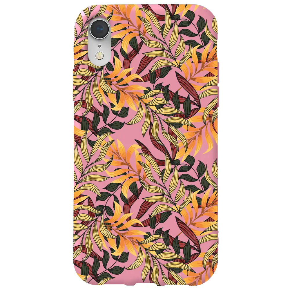 Apple iPhone XR Pembe Renkli Silikon Telefon Kılıfı - Floral Aura
