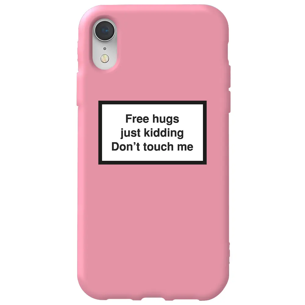 Apple iPhone XR Pembe Renkli Silikon Telefon Kılıfı - Free Hugs