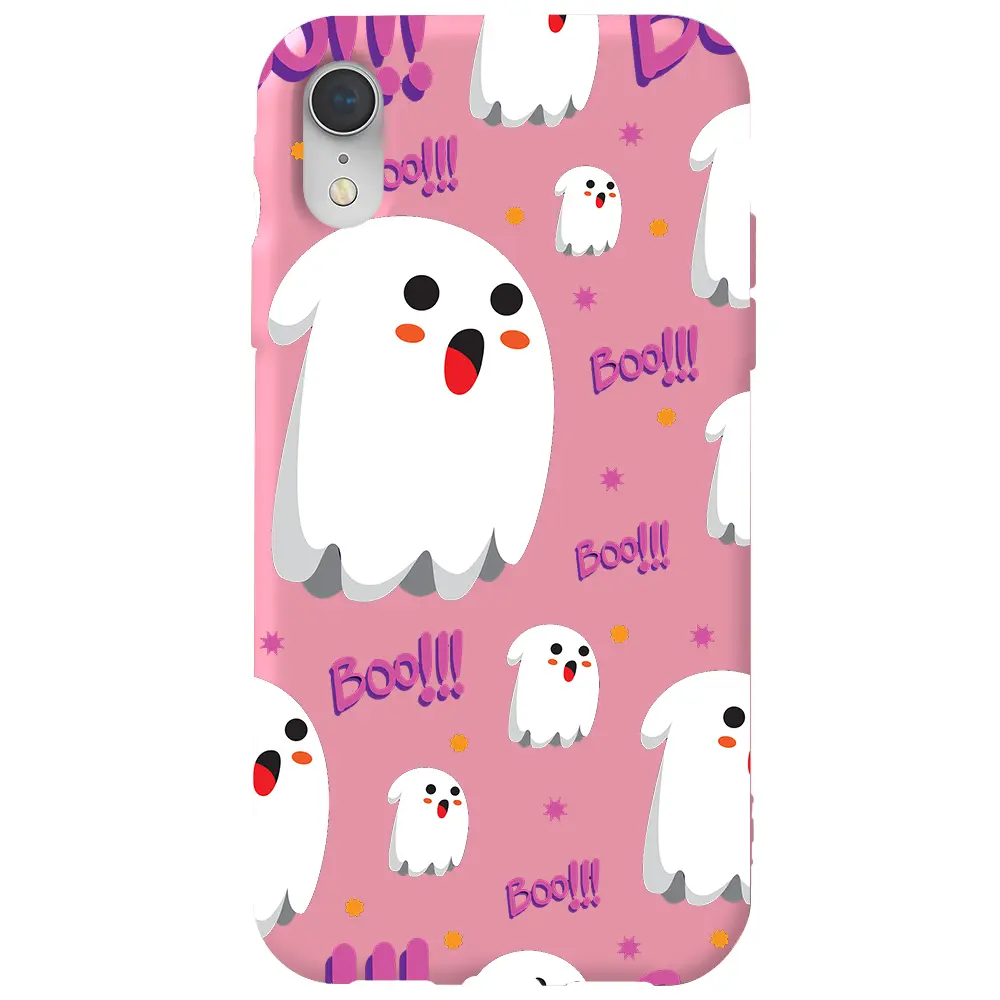 Apple iPhone XR Pembe Renkli Silikon Telefon Kılıfı - Ghost Boo!