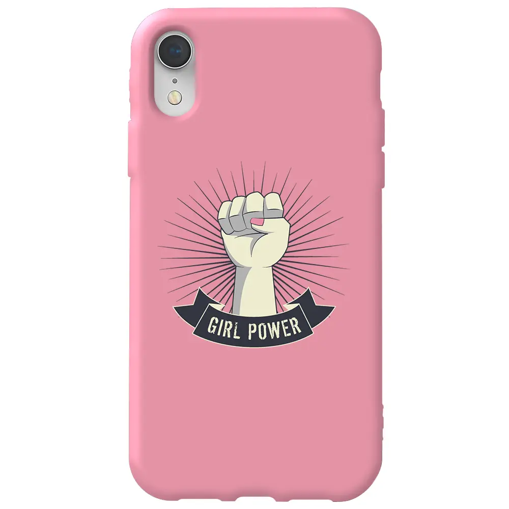 Apple iPhone XR Pembe Renkli Silikon Telefon Kılıfı - Girl Punch