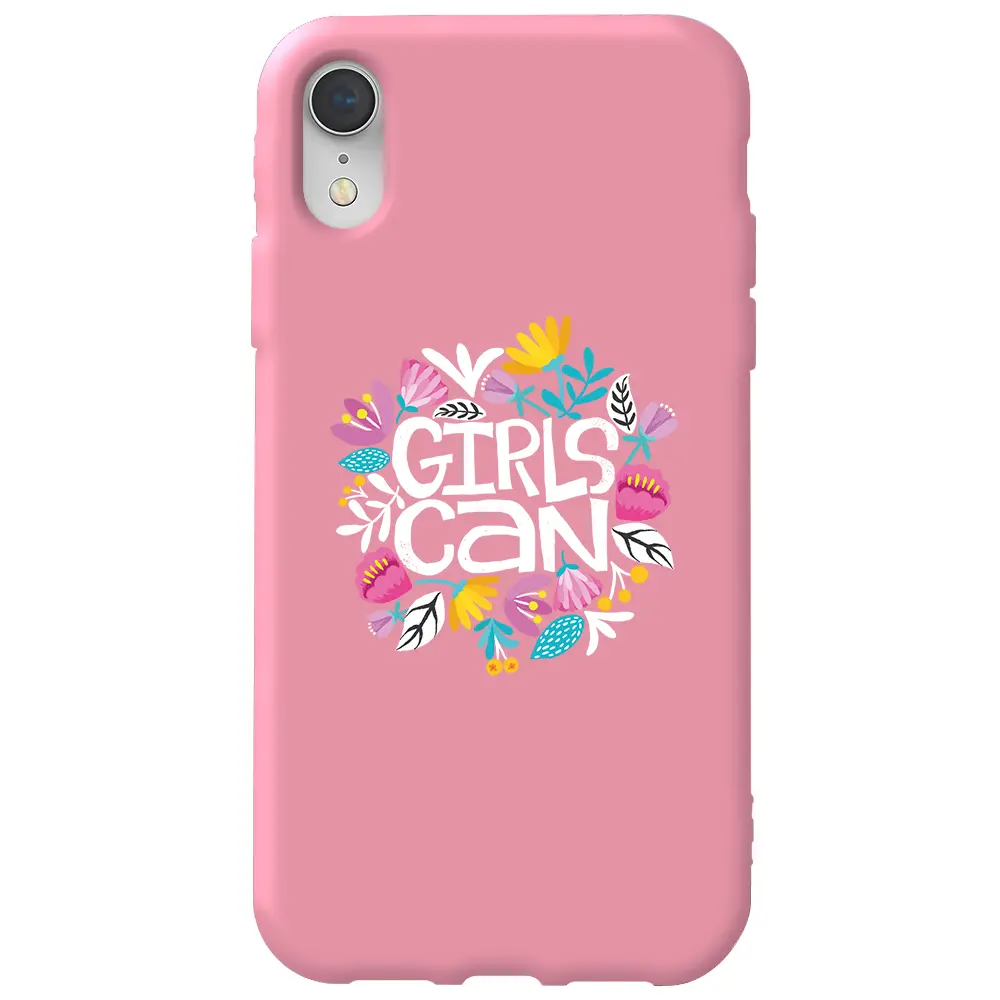 Apple iPhone XR Pembe Renkli Silikon Telefon Kılıfı - Girls Can