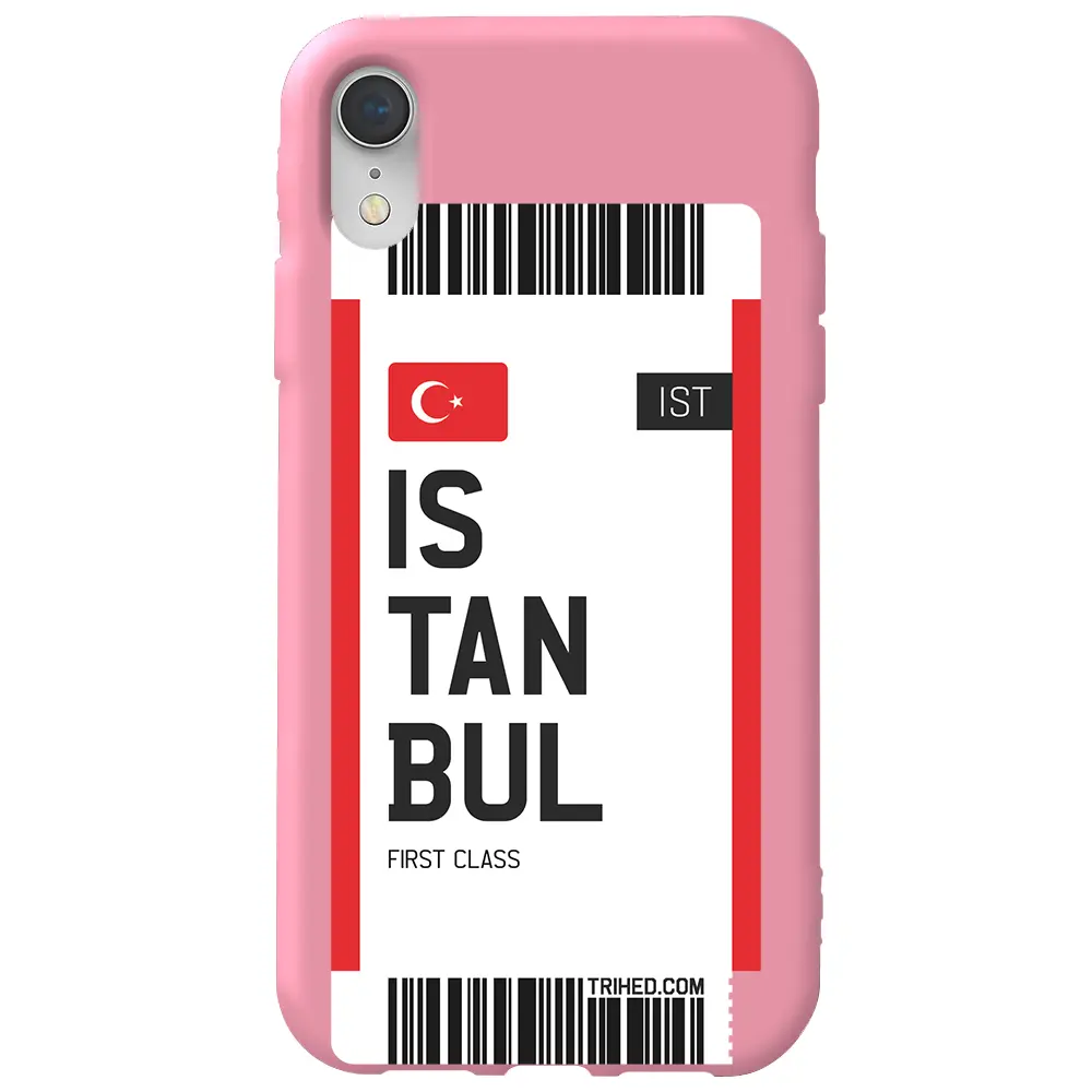 Apple iPhone XR Pembe Renkli Silikon Telefon Kılıfı - İstanbul Bileti